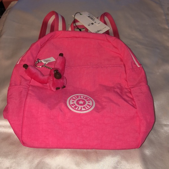 Kipling Ferris Nylon Backpack Flashy Pink WB With Faux Fur Monkey Keychain NWT - Picture 2 of 16